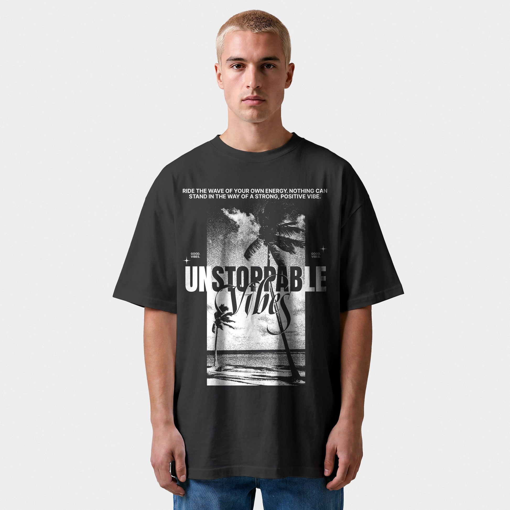 Szary T-shirt Box Tee „Unstoppable Vibes”