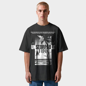 Szary T-shirt Box Tee „Unstoppable Vibes”