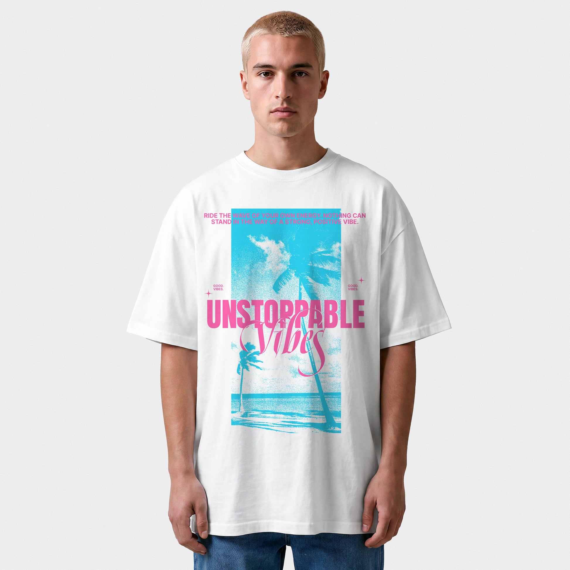 Biały T-shirt Box Tee „Unstoppable Vibes”