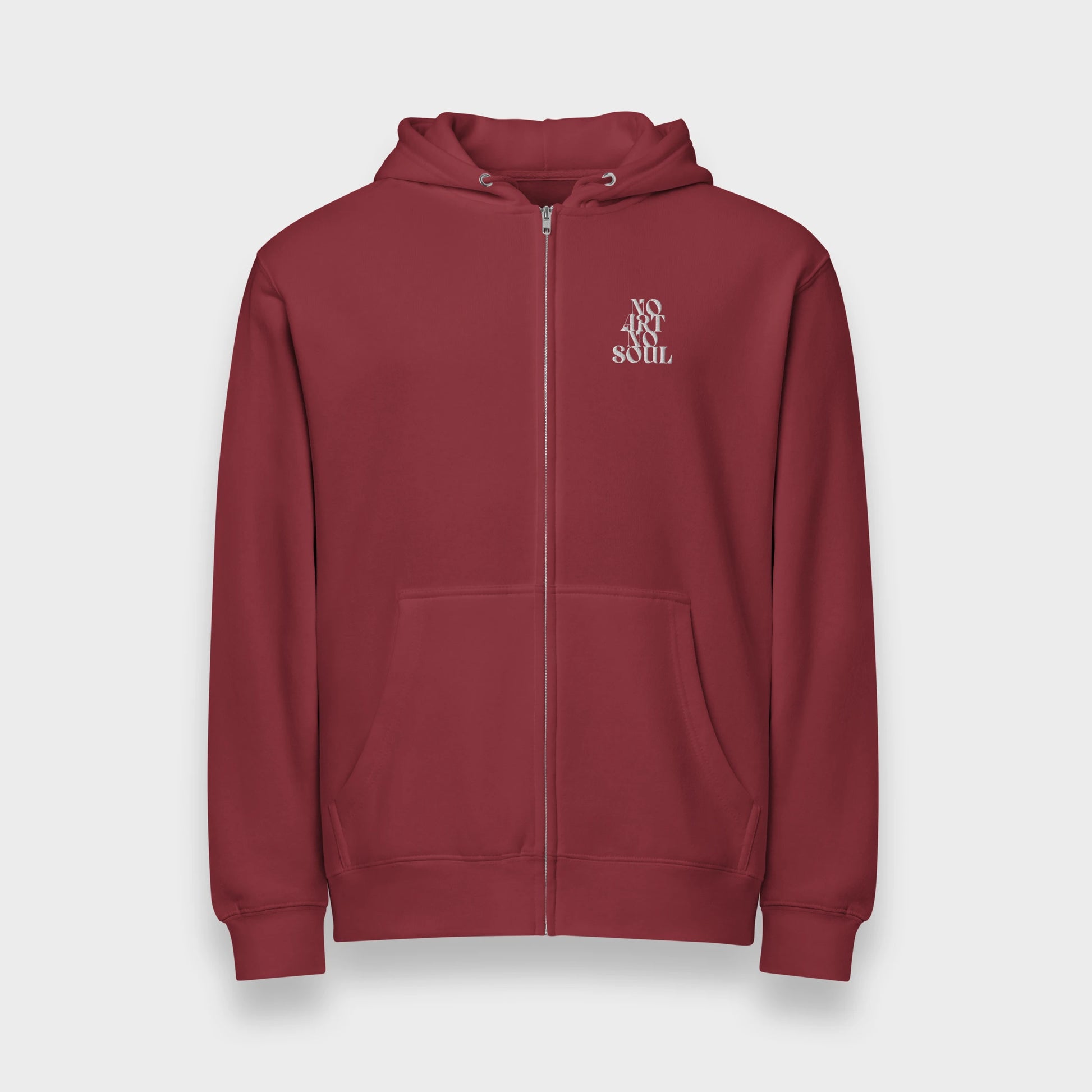 Bluza z kapturem na suwak "NO ART NO SOUL" w kolorze burgund
