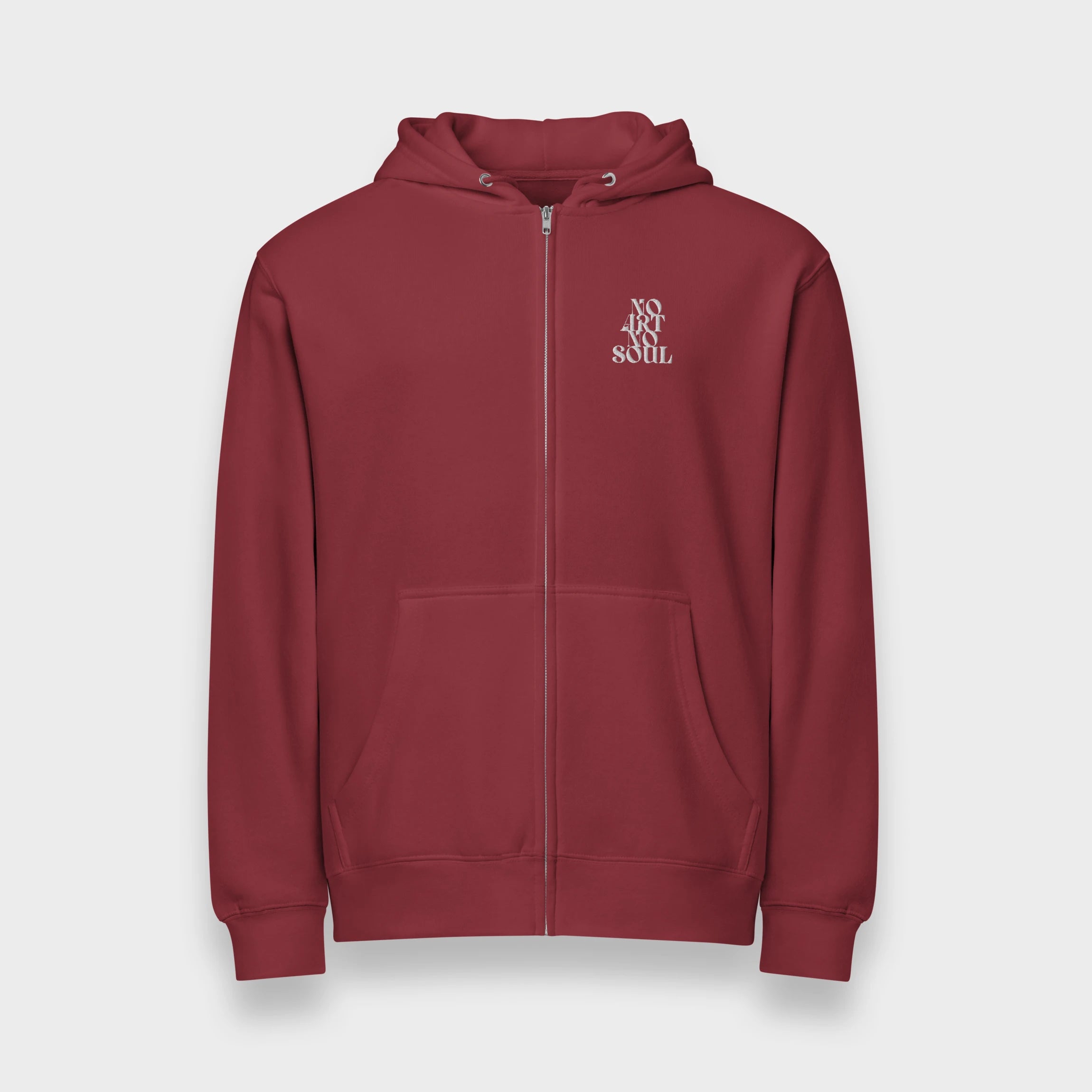 Bluza z kapturem na suwak "NO ART NO SOUL" w kolorze burgund