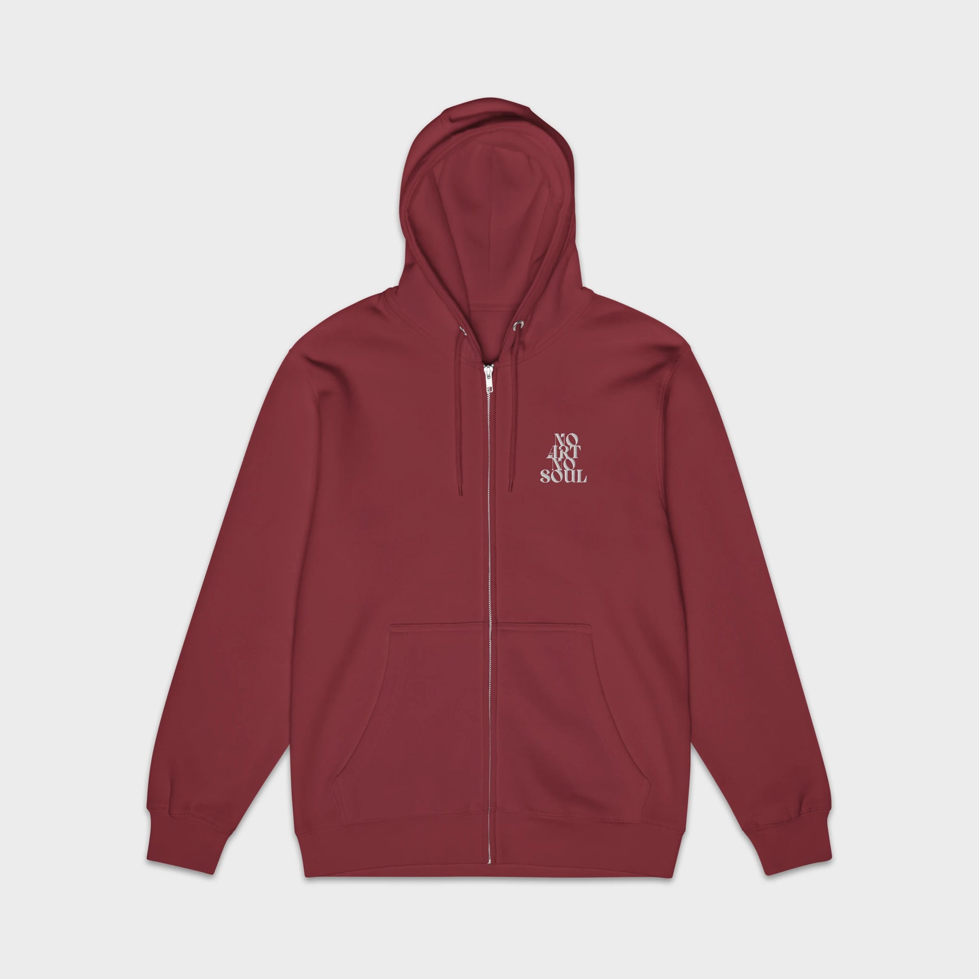 Bluza z kapturem na suwak "NO ART NO SOUL" w kolorze burgund