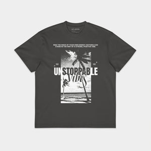 Szary T-shirt Box Tee „Unstoppable Vibes”