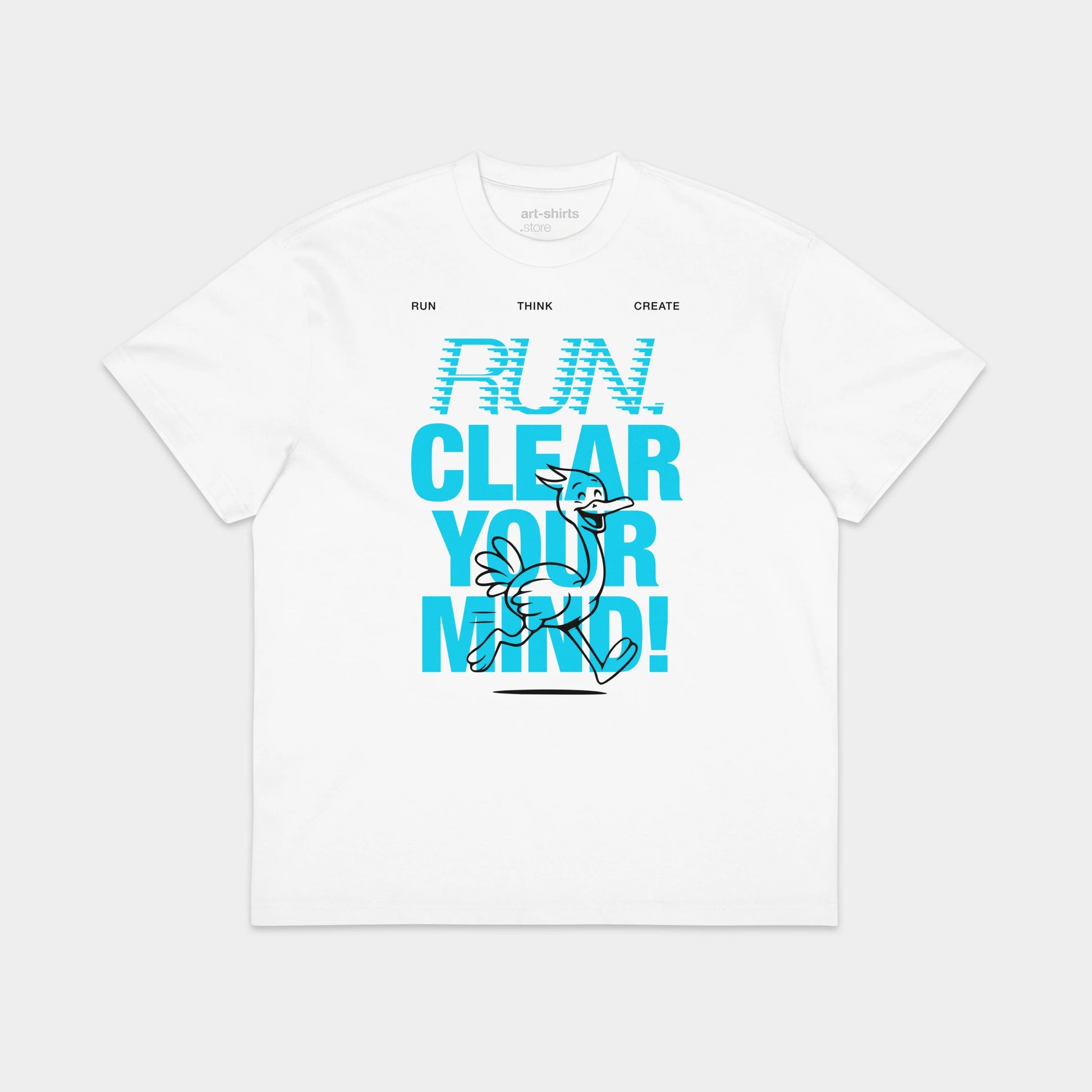 Biały T-shirt oversize z nadrukiem „RUN. CLEAR YOUR MIND!"