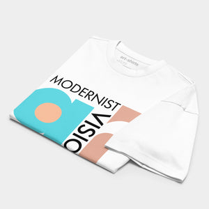 Koszulka oversize biała z artystycznym nadrukiem „ART. MODERNIST VISIONS"