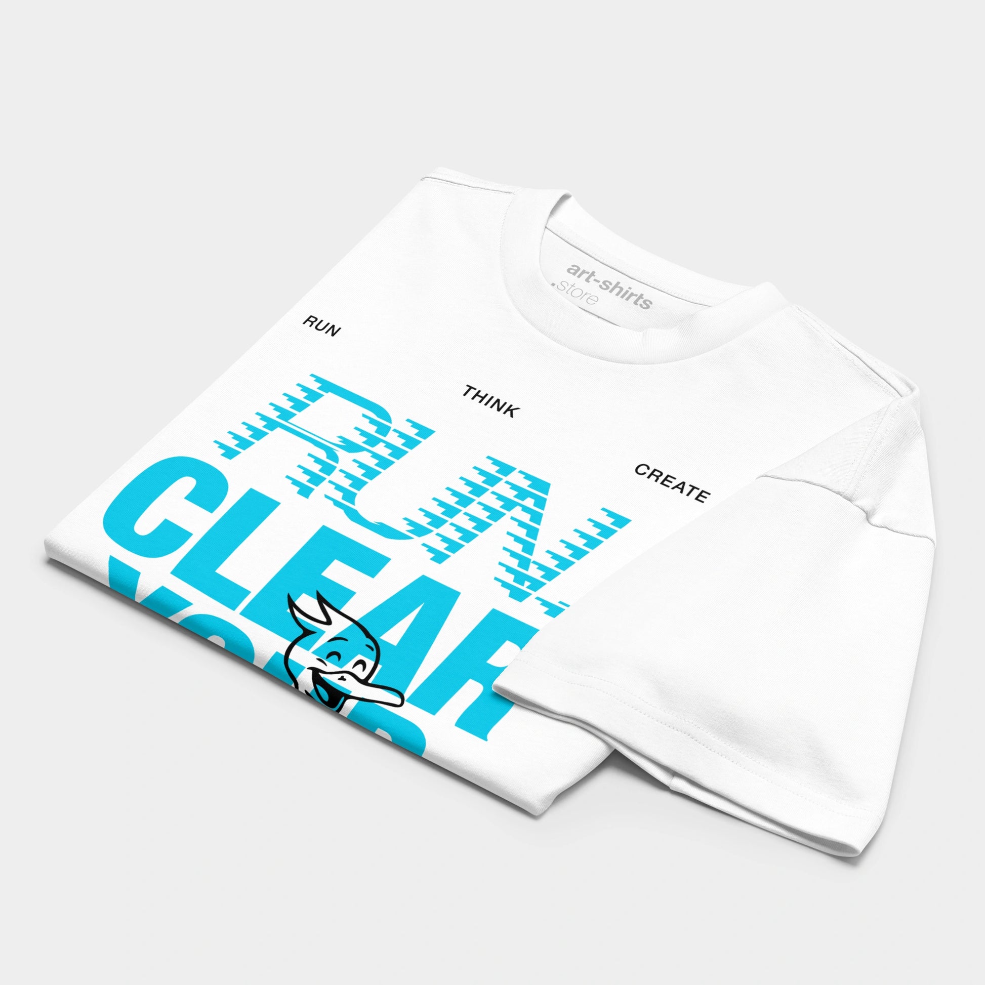 Biały T-shirt oversize z nadrukiem „RUN. CLEAR YOUR MIND!"