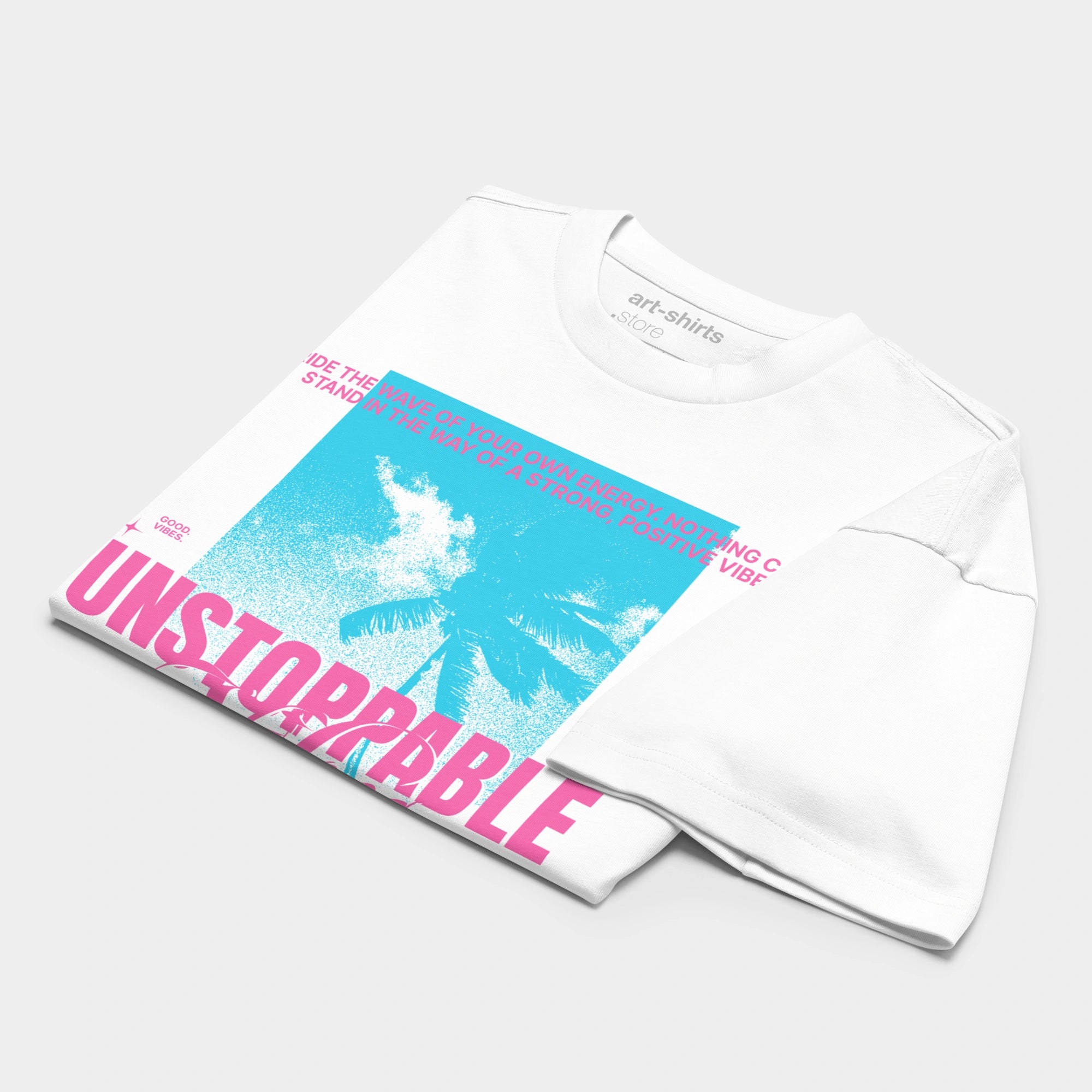 Biały T-shirt Box Tee „Unstoppable Vibes”