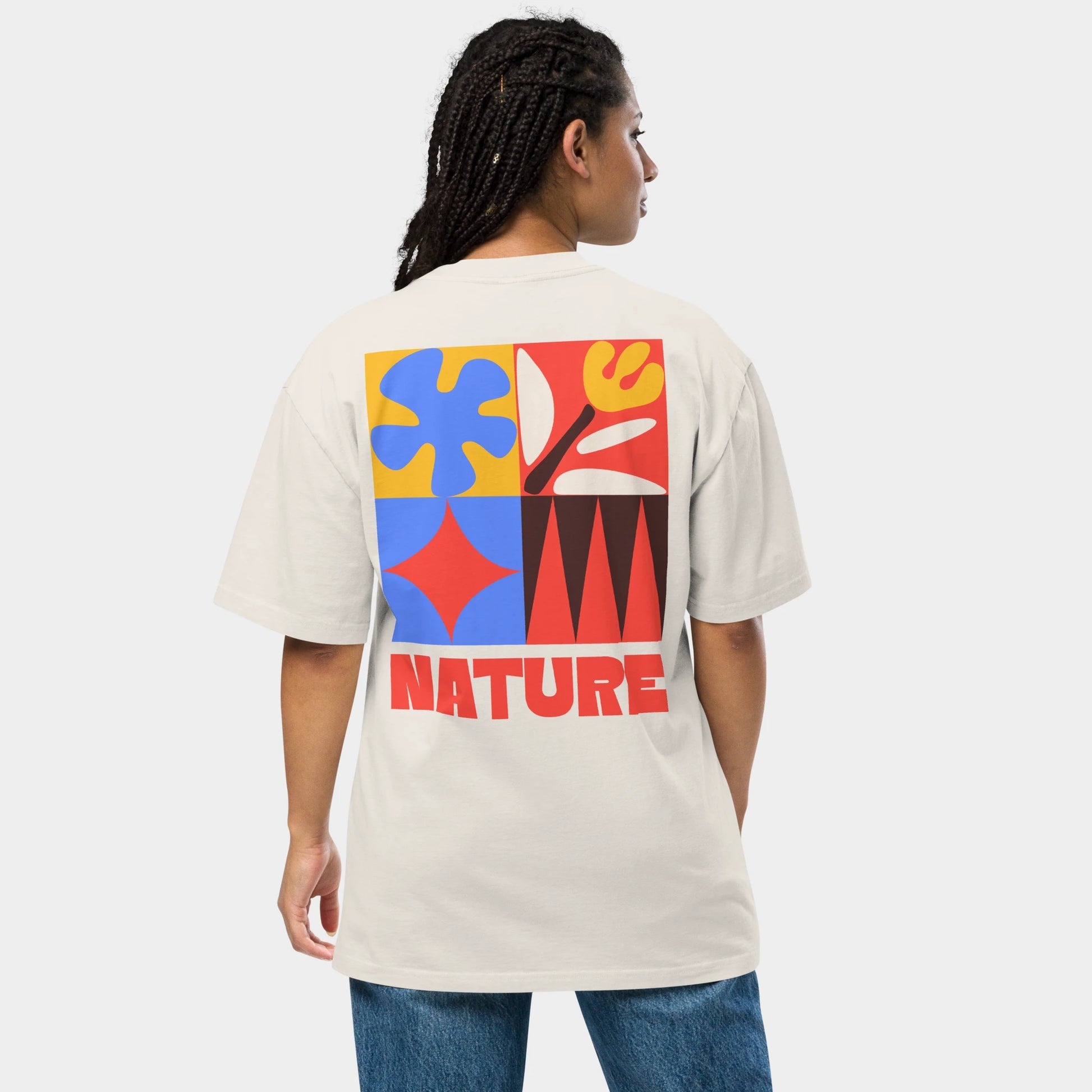T-shirt oversize z nadrukiem „NATURE” – tył