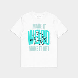Biały T-shirt z nadrukiem „Make it WEIRD, make it art”